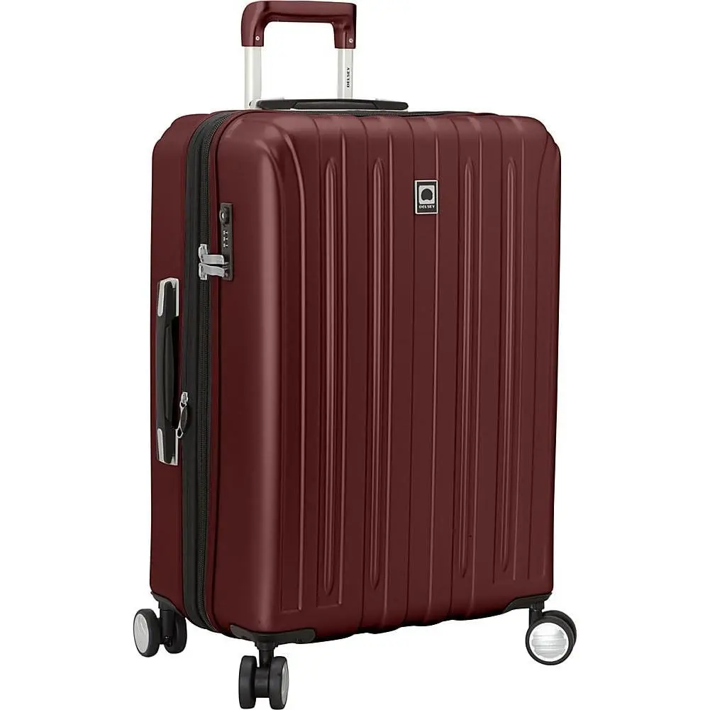 DELSEY PARIS Titanium Hardside Expandable Luggage with Spinner Wheels Checked Luggage, Black Cherry Red, Checked-Medium 25 Inch