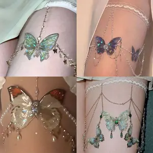 New Alloy Leg Chain Adjustable Length Lace Butterfly Tassels Thigh Chain Personality Beach Jewelry Women Girls