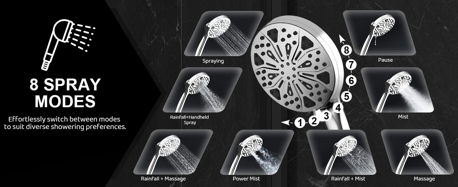 Rain Shower Head with filtered Handheld High Pressure rainfall Shower Heads with Handheld Spray Combo Adjustable one-piece stand daul shower head Built-in Magnetic Docking and Power Jets Adjustable Showerhead Rainfall Shower System Handheld Showerhead Set