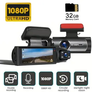 Dual-camera Driving Recorder, Front And Rear Dual Recording, With Infrared Night Vision, Loop Recording, Wide-Angle Driving Recorder, Equipped With 3.16-inch IPS Screen, Vehicle Dashboard Video Camera,  With  32GB SD Card.