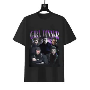 Chris Redfield "Girl Dinner" Meme Graphic T-shirt, 180g Cotton Resident Evil Character Collage Tee, Funny Video Game Streetwear Short Sleeve Shirt