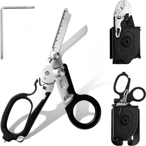 6-in-1 Multi-Function Foldable Trauma Shears for Survival Gear, Compact Folding Design, Corrosion Resistant, with Compatible Holster, Strap Cutter, Glass Breaker, Cutting Through Tough Materials for Prepared Civilians