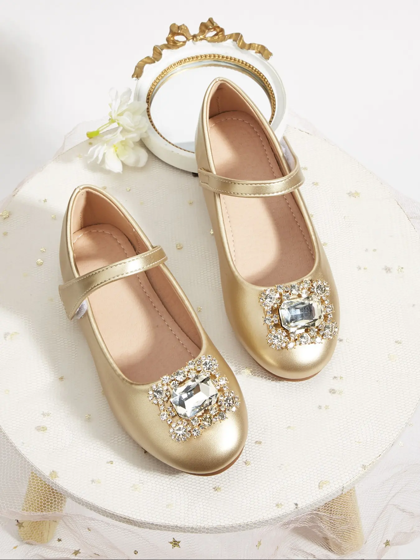 New Girls' PU Leather Bow Flats Shoes, Fashionable Flats, Elegant Buckle, Soft Sole Round Toe, Party & Christmas Footwear, All Seasons