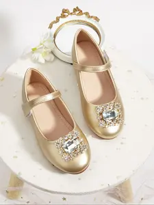 New Girls' PU Leather Bow Flats Shoes, Elegant Buckle, Soft Sole Round Toe, Party & Christmas Footwear, All Seasons
