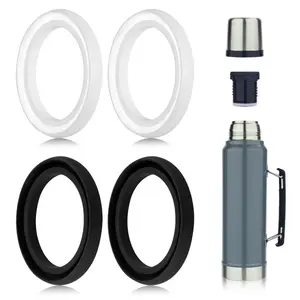 4 Pcs Silicone Replacement Gaskets for Stanley Classic, Sealing O Ring Gasket for Thermos Lid, Compatible With Stanley Classic 20 oz, 1.0 QT, 1.5 QT, 2 QT, 2.5 QT Vacuum Bottle Stopper (Black, White)