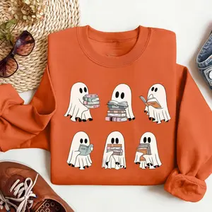 Ghost Reading Books Sweatshirt, Bookish Halloween Sweater, Ghost Crewneck, Classic Fashion, Fits Every Occasion, Cool Colors, Brighten Up Your Look
