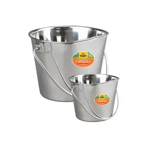 Flat-Sided Stainless Steel Pet Bucket – Durable, Spill-Proof, Space-Savin