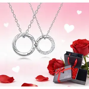 Valentine's Day Surprise Gift Matching Couple Magnetic Necklace Interlocking Ring Pendant Charms Adjustable Chain Ideal for Anniversary & Engagement
