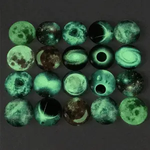 Glow in Dark 10 12 14 16 20 25mm Mixed Luminous Stars Moon Handmade Glass Cabochons Pattern Domed Jewelry Accessories Supplies