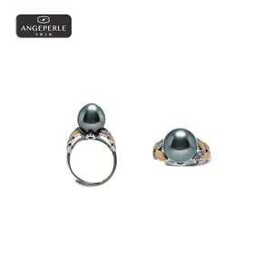 ANGEPERLE S925 Silver Tahitian Seawater Pearl Ring 10-11mm TSZZN87