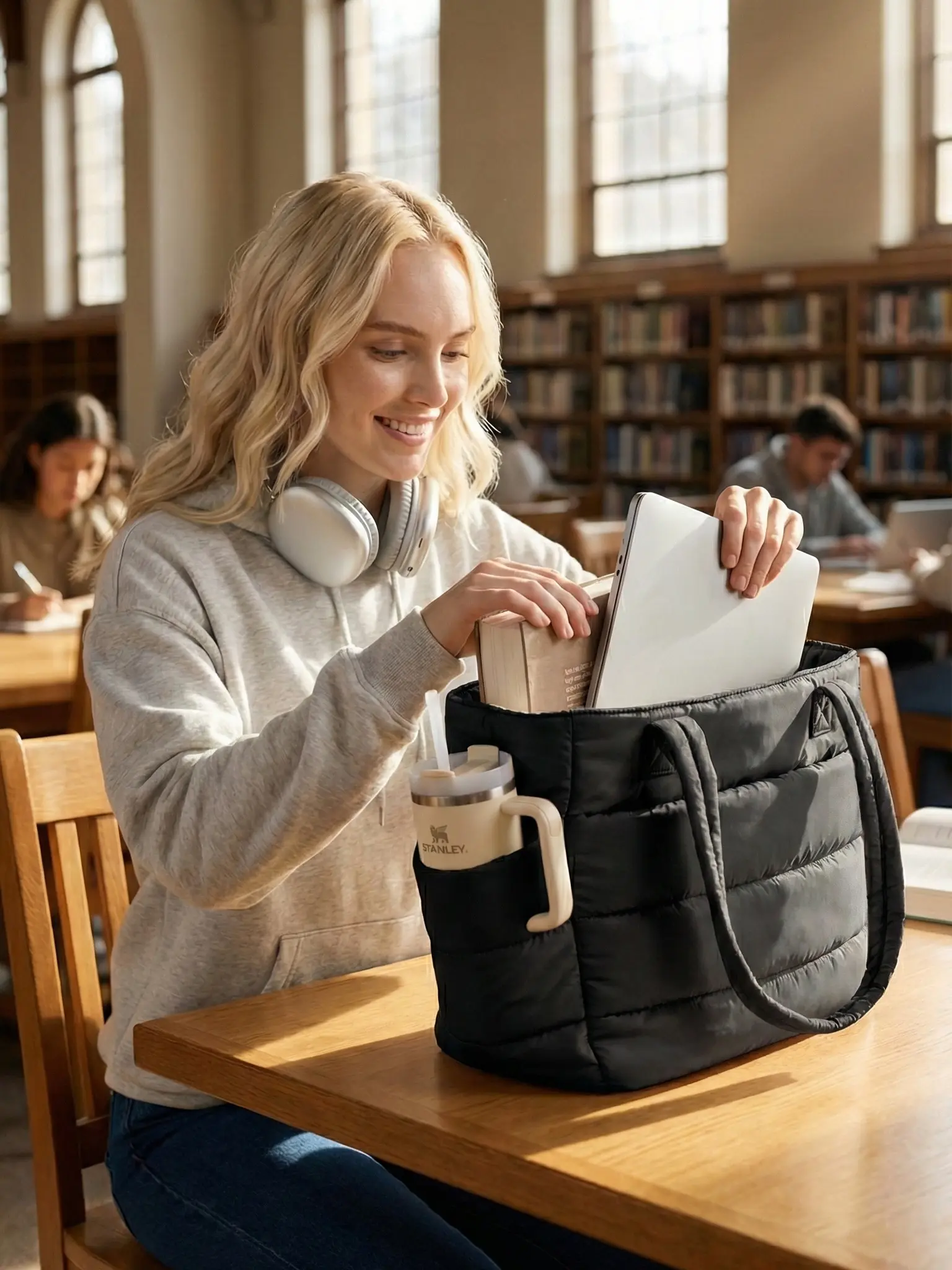 Women's Quilted Puffy Bubble Tote Bag - Non-Plastic Storage Bag, Valentine's Day Gift, Lightweight Durable Laptop Shoulder Handbag with Multiple Compartments, Zipper Closure for Work & Travel Organization, Non-Plastic Storage Bags