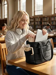 BAGSMART Quilted Puffy Bubble Tote Bag for Women, Valentine's Day Gift, Lightweight Durable Laptop Shoulder Handbag with Multiple Compartments, Zipper Closure, Quilted Travel Bag for Work & Travel Organization