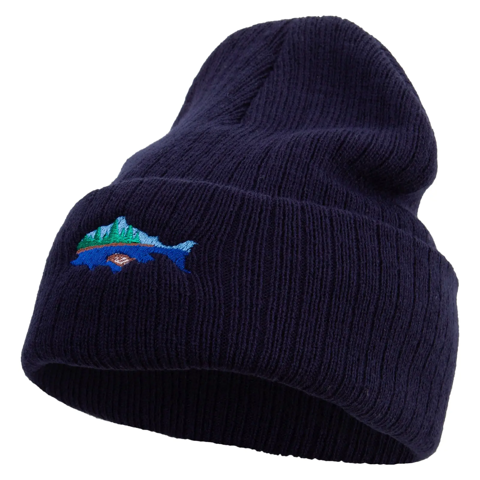 Made in USA Lake Fish Embroidered Heavy Ribbed Cuff Beanie