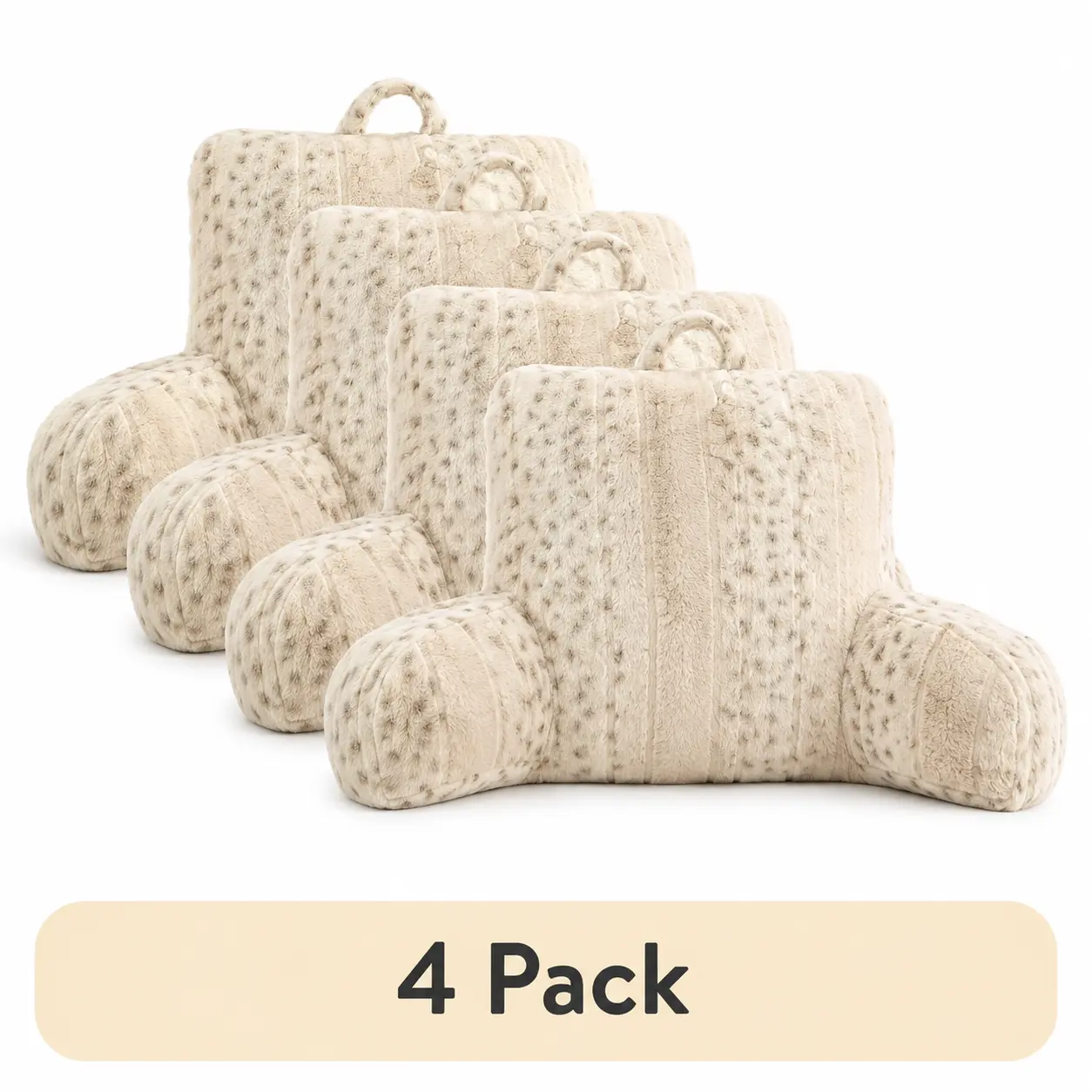 4-Pack Faux Fur Backrest Pillows – 23" x 30" Snow Leopard Reading & Lounge Support