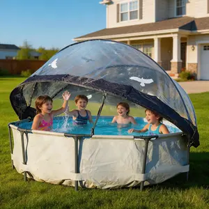 DOMISO 15 Foot Round Multifunctional All Weather Cover Pool Dome Enclosure for Outdoor Pools, Compatible w/Clean & Warm Water Frame Pools