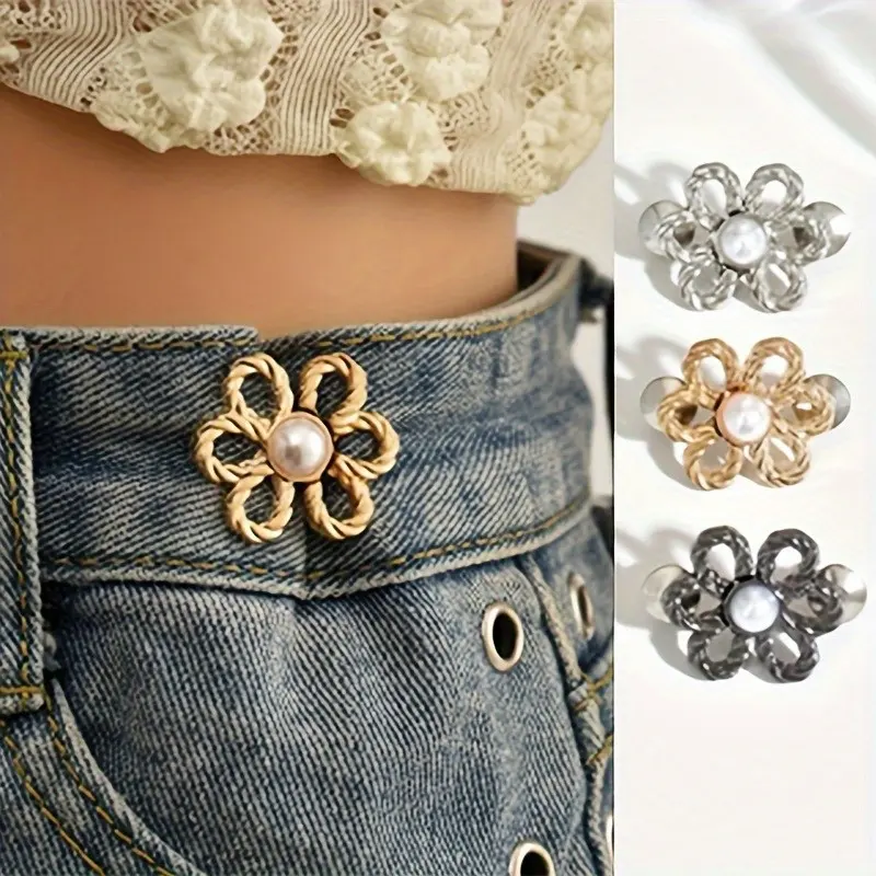 5 Pairs Adjustable Waist Adjustable Fit Elastic Pants Buckle Flower Shape Clip, Suitable for Jeans, T-Shirts, Trousers, No Sewing Required, Easy To Remove Button Clip, Design, Clip Snaps Buckle Design, Haberdashery