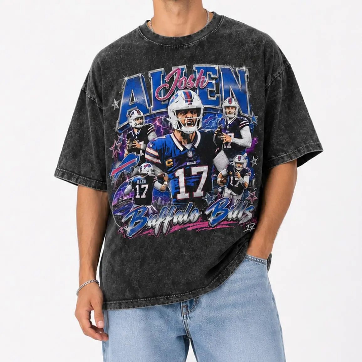 Josh Allen Vintage Washed Shirt, Buffalo Graphic Tee, Football T-Shirt, Retro Y2K Sports Shirt, Game Day Apparel, Gift for Buffalo Fans, Vintage Fashion, Classic Styles for Everyone, Trendy Looks, Stay Ahead of the Curve