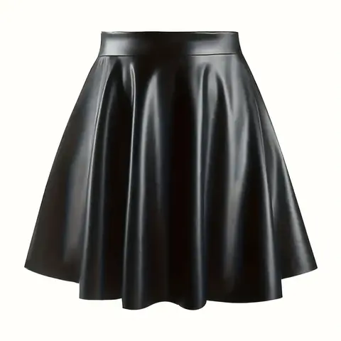Elegant Formal PU Leather Skirt, High Waist Slimming Pleated Design, Aesthetic Fashionable Women's Clothing for Fall & Winter Seasons