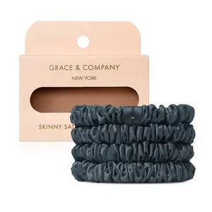 Grace & Company New York Skinny Satin Scrunchies 4pk Midnight Plain Hair Accessories