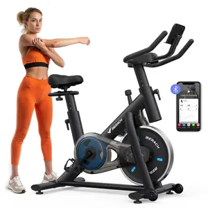 Merach Exercise Bike with New RPM Game Mode for Home Stationary Bike Enhanced Electronic with Holder Silent Belt Drive and Comfortable Seat Cushion for Cardio Workout Exclusive App ,Tablet Mount and Fitness Courses