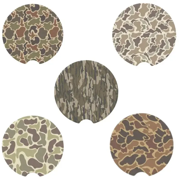 [BUY 2 SAVE 50%] Camo Car Coasters, Hunting Camouflage Cup Holder Inserts, Absorbent Neoprene Car Coasters for Truck SUV Jeep, Outdoor Auto Accessories Gift
