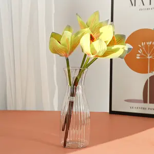 Boho Style Striped Pattern Plastic Vase, Transparent Cylinder Flower Vase for Home Decor, Home Decor Accessory, No Electricity or Battery Needed
