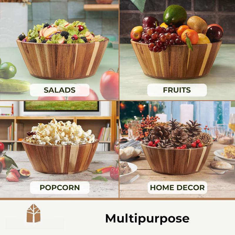 Wooden Bowls, Wooden Salad Bowl Set of 3 - Round Design Large Salad Bowl Set for Serving, , Durable and Stylish   Dining Accessory by