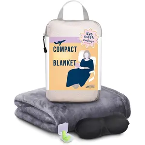 Cozy Warm Compact  Blanket  Blanket Airplane Compact with Bag  Essentials for Airplane Long Flight Essential for Woman,Men,