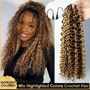 Highlight Feathered Curly Crotchet Hair - 4/27 Color Blend, Pre-looped & Pre-separated Knotless Human Hair For Women