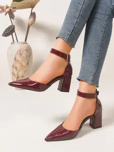 Elegant Multicolor Patent Leather Pointed High Heel Shoes, Buckle Block Heeled Sandals, Office Commute Versatile Bride Shoes