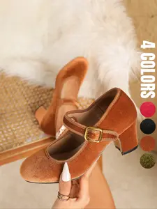 Spring Summer Women's Mary Jane Shoes, Single Strap Round Toe Chunky Rubber Sole, Vintage Elegant, Wedding Party Dance Career