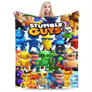 Stumble Guys Themed Soft Flannel Blanket - Cozy All-Season Throw with Vibrant Cartoon Character Design, Mixed Colors for Living Room, Office, Sofa & Travel - Perfect Gift for Fans, Blanket for Bed 678