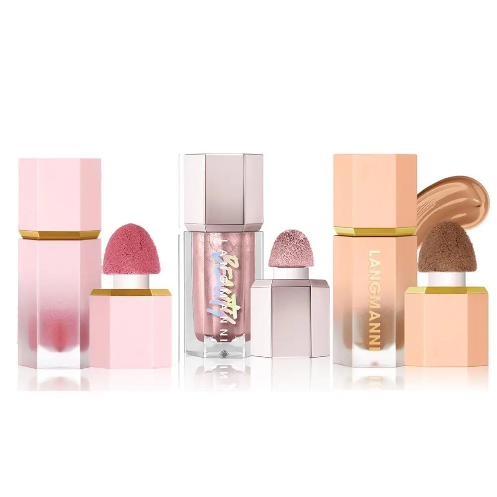 Langmanni Highly Pigmented Liquid Contour Wand with Built-in Sponge Tip - Sculpted Complexion Wand for Contour Blush & Highlighter - Long Lasting Natural Buildable Formula - 1.55 Fl Oz