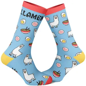 Women's Llamen Socks Funny Llama Ramen Noodles Takeout Novelty Graphic Footwear Funny Graphic Socks Comfortable Fitted Spandex Cotton