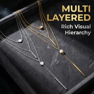 3Pcs Minimalist Layered Silver Necklace Set, Dainty Geometric Bar Round Disc Pendant Multi Chain Necklaces For Women Daily Wear