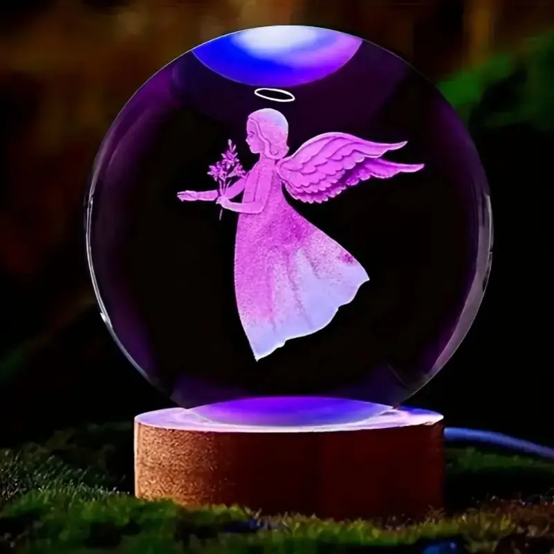 1pc 3D Winged Angel Crystal Ball Night Light, Holiday Birthday Gift for Women, Girlfriend, Wife, Featuring a Modern Design, Made of Glass, Powered by USB, with a Polished End, Suitable for Wall Mounting, Themed Around Fantasy, Perfect for Home, Kitchen
