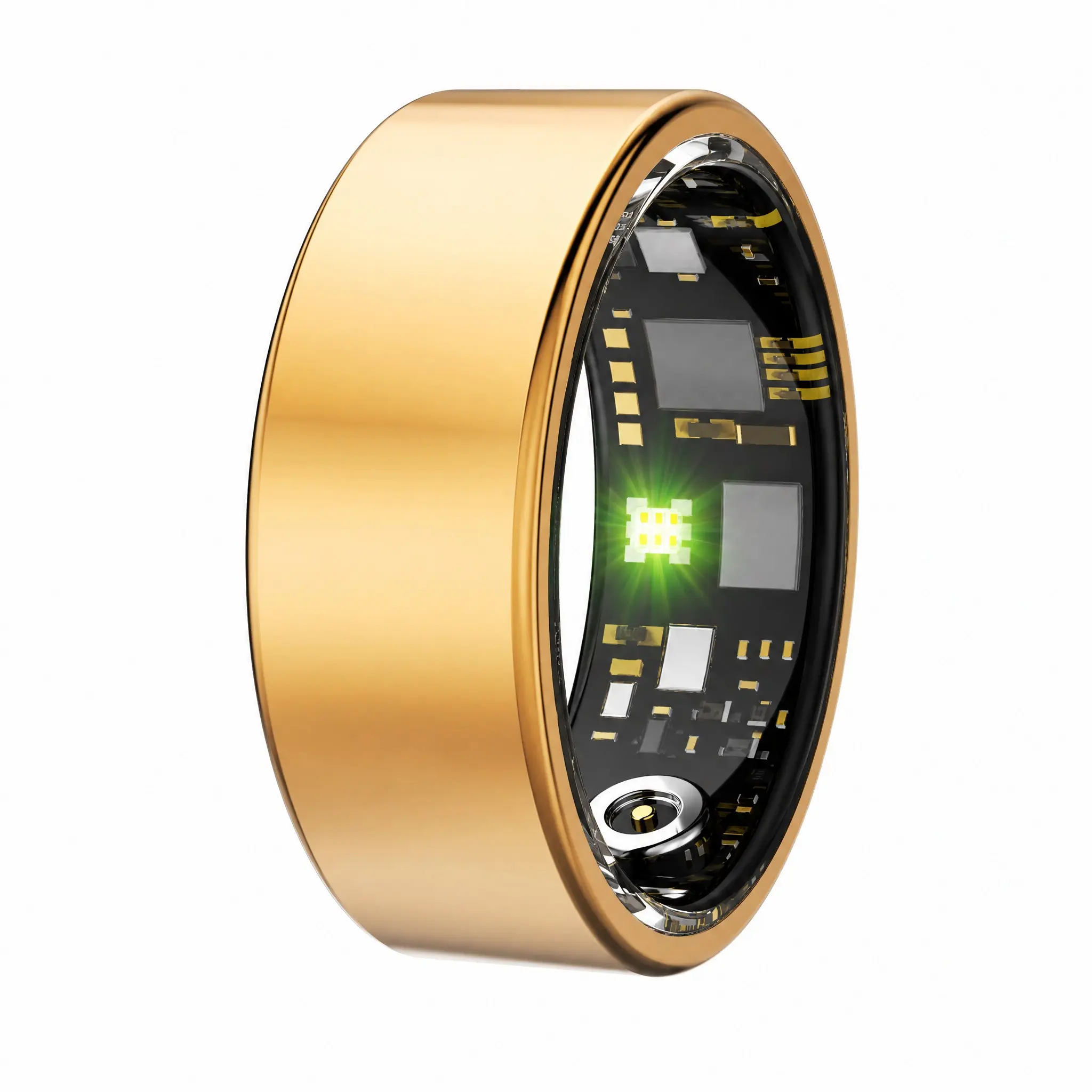 Roadside Pause, Phone Later — Gold CVXVC R11 Ring with US Sizes 7–11, Quiet Finger Format, Bluetooth App Records, IP68 and Compact White Charging Case