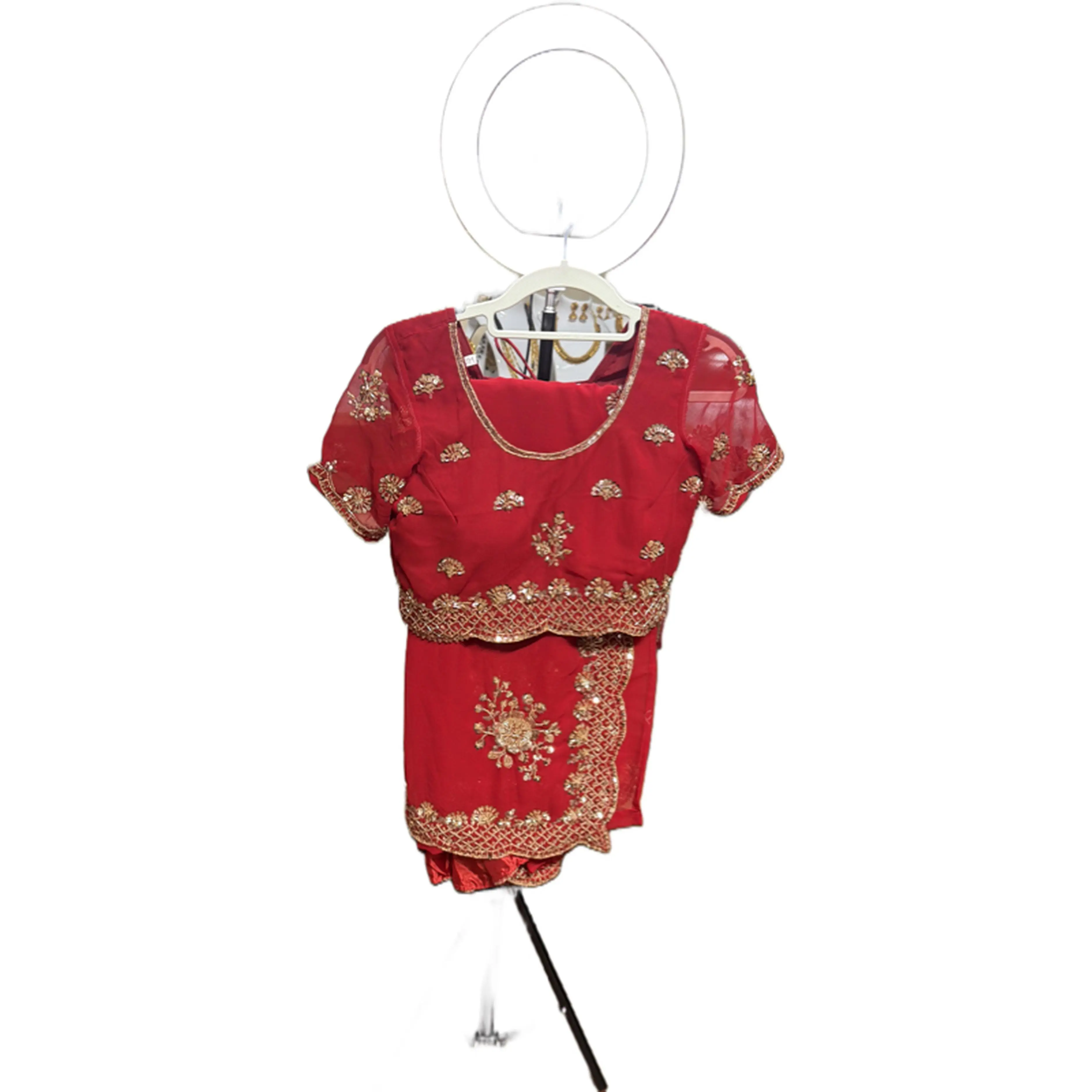 Red Jorjet Saree Blouse with Petticoat - Traditional Indian Wear for Women