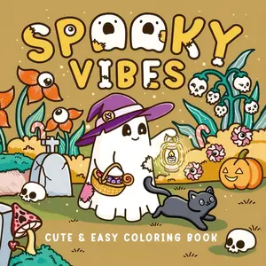 1pc Spooky Vibes Coloring Book For Adults And Kids, Simple And Big Designs, Soothing Designs, Relieve Stress Coloring Book, Christmas Gift, Halloween Gift, Art Drawing
