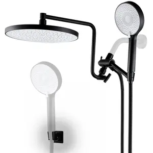 10" High Pressure Rainfall Shower Head with Handheld Combo, Upgrade 12" Extension Arm Height Adjustable, Powerful Shower Head, Brass Shower Holder Extra Long Hose
