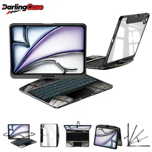 DarlingCase iPad Keyboard Case for iPad A16 10th Gen iPad Air 11/13 inch 2024/2025/2026 360 Rotating Multi for iPad Pro 11 12.9 inch RGB Backlit Keyboard