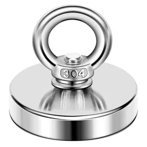 High-Power Neodymium Fishing Magnet, 300 lb (136 kg) Rare Earth Magnet with Pan Head Bolt Hole, Diameter 1.98 inches (50 mm), Suitable for River Retrieval and Magnetic Fishing