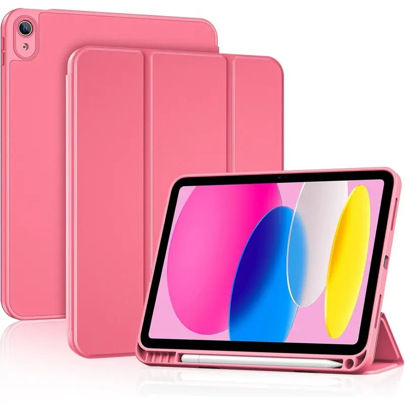 iPad Case for A16 11th Gen 11 Inch & A10 10.9 Inch withPencil Holder Slim Clear Back Shell Auto Wake Sleep iPadRosa Tri-Fold Stand Case Protective Crystal Casing Cover
