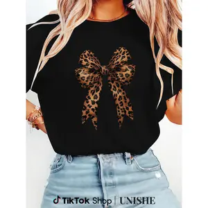 Leopard Print Bow Fashion Tee – Comfortable, Breathable & Machine Washable