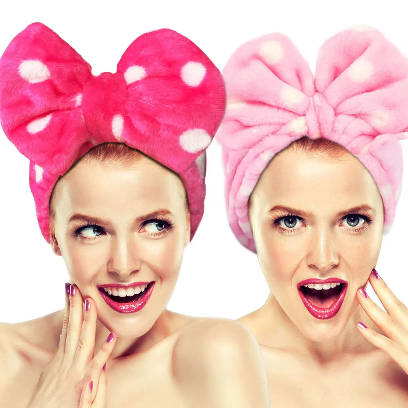 Cosmetics Headbands for Washing Face Shower Spa, Soft and Cute Big Bowknot Hair Bands for Women and  (Roseo/Pink)