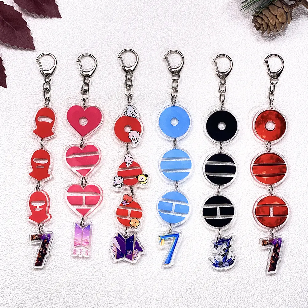 1/7Pcs Korean K-Pop Fan Boy Band Bangtan Boys Keychain Accessories Acrylic Charms Pendant For Bag Key Holder Backpack Decoration