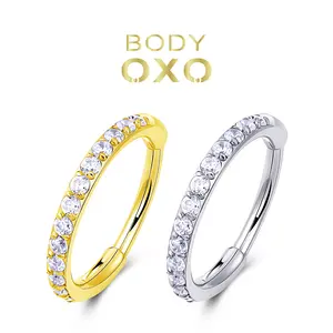 BODY OXO Titanium Nose Ring Hoop 18G/20G – Hypoallergenic CZ Paved Hinged Hoop for Nose, Conch, Tragus & Cartilage Piercing, 6mm/8mm
