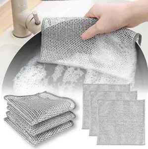 3 Pack Non-Scratch Wire Dishcloth, Wire Washing Cloth Multipurpose Wire Dishwashing Rags Cleaning Kitchen Pot Steel