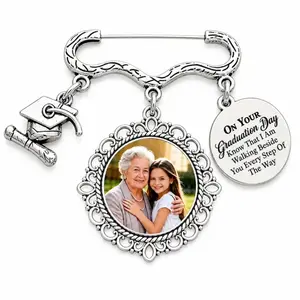 Personalized Graduation Lapel Pin With Photo Charms, Graduation Walking With You Today, Graduation Day Memorial, Graduation Gown Pin
