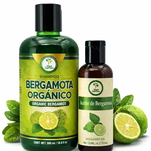 Organic Bergamot (Bergamota) Duo: Shampoo (16.9 fl oz) with Aloe Vera & Rosemary + Bergamot Oil (125 ml) - Natural Strengthening System for Hair & Beard - Supports Scalp Balance & Volume - Paraben-Free
